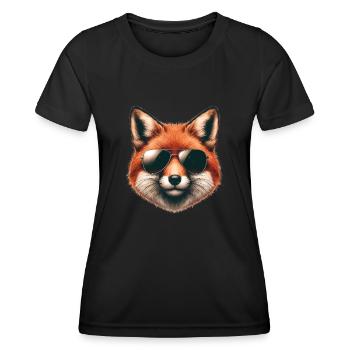 Fuchs Mit Sonnenbrille, Digitale Kunst, Wildtier - Frauen Funktions-T-Shirt - Schwarz - Vorne - AI Model Female 172 light (172cm)
