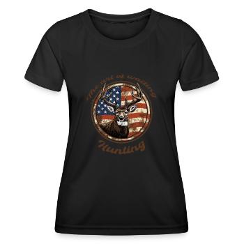 Hunting, USA, America, Deer, Country, Flag, America - Women's Functional T-Shirt - black - Front - AI Model Female 172 light (172cm)
