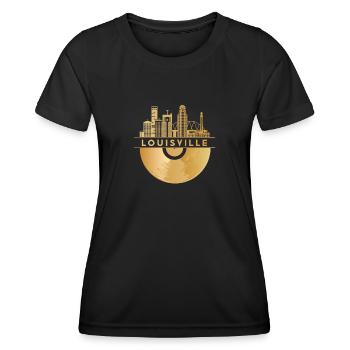 Vinyl-Schallplatte Musik Skyline-USA-Louisville - Frauen Funktions-T-Shirt - Schwarz - Vorne - AI Model Female 172 light (172cm)