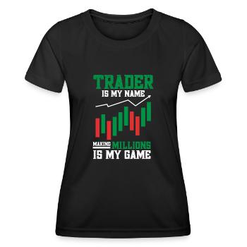 Trading Crypto Stock Market Investor Day Trader - T-shirt sport Femme - noir - Devant - AI Model Female 172 light (172cm)
