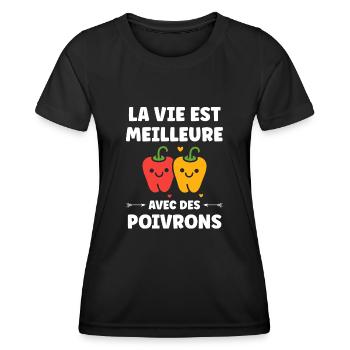 Humour poivron - T-shirt sport Femme - noir - Devant - AI Model Female 172 light (172cm)