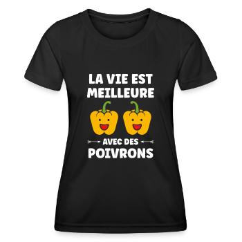 Humour poivron - T-shirt sport Femme - noir - Devant - AI Model Female 172 light (172cm)