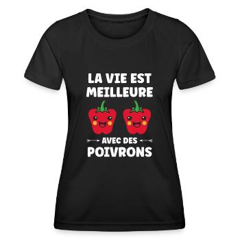 Humour poivron - T-shirt sport Femme - noir - Devant - AI Model Female 172 light (172cm)