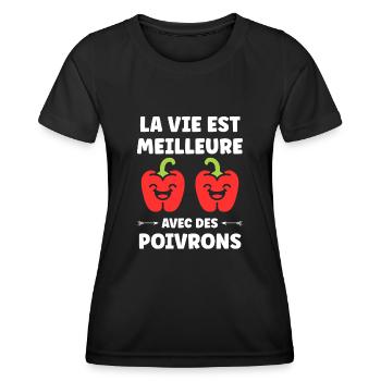 Humour poivron - T-shirt sport Femme - noir - Devant - AI Model Female 172 light (172cm)
