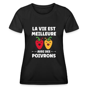 Humour poivron - T-shirt sport Femme - noir - Devant - AI Model Female 172 light (172cm)