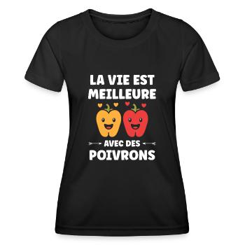 Humour poivron - T-shirt sport Femme - noir - Devant - AI Model Female 172 light (172cm)