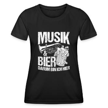 Musik & Bier Darum Bin Ich Hier Saufen Party Bier - Frauen Funktions-T-Shirt - Schwarz - Vorne - AI Model Female 172 light (172cm)