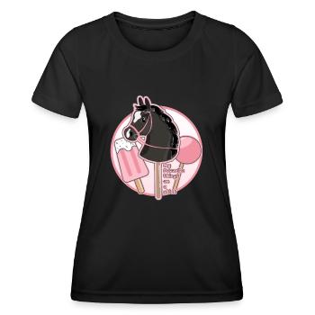 CHEVAL DE LOISIR - ROSE - CHEVAL SUR UN BÂTON - T-shirt sport Femme - noir - Devant - AI Model Female 172 light (172cm)