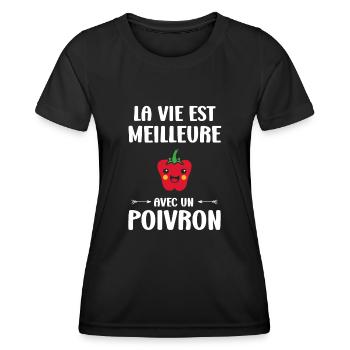 Humour poivron - T-shirt sport Femme - noir - Devant - AI Model Female 172 light (172cm)