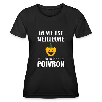 Humour poivron - T-shirt sport Femme - noir - Devant - AI Model Female 172 light (172cm)