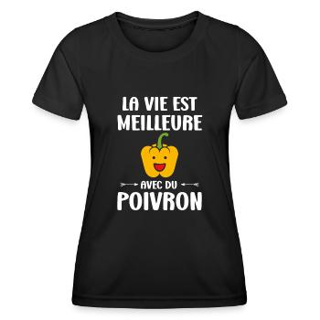 Humour poivron - T-shirt sport Femme - noir - Devant - AI Model Female 172 light (172cm)