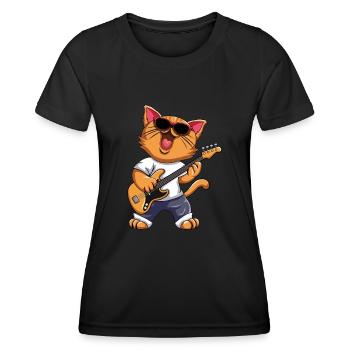 Lustige Musikerkatze E-Gitarreninstrumente - Frauen Funktions-T-Shirt - Schwarz - Vorne - AI Model Female 172 light (172cm)