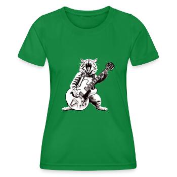 Rocker Cat spielt Gitarreninstrumente Awesome - Frauen Funktions-T-Shirt - Kelly Green - Vorne - AI Model Female 172 dark (172cm)