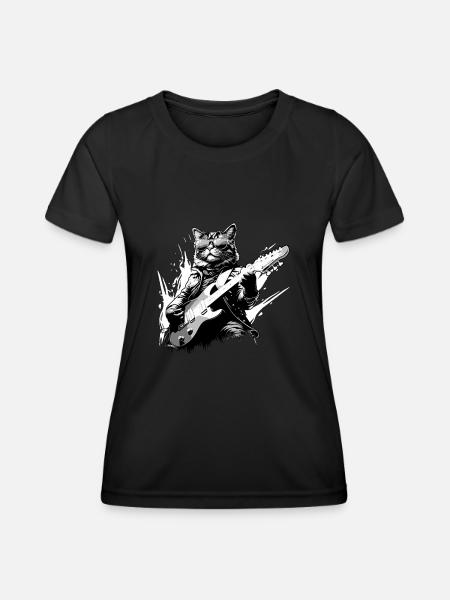 Liefde Rocker Kat Spelen Gitaar Muziek Muzikant - Functioneel T-shirt voor vrouwen - zwart