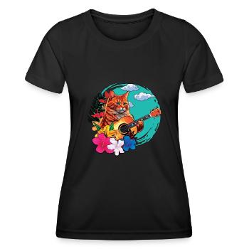 Musikerin Katze Spielt Gitarre Instrumente Rock Aloha - Frauen Funktions-T-Shirt - Schwarz - Vorne - AI Model Female 172 light (172cm)