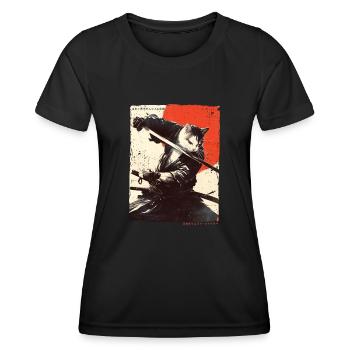 Samurai Cat Kawaii Japanische Ninja Katze - Frauen Funktions-T-Shirt - Schwarz - Vorne - AI Model Female 172 light (172cm)