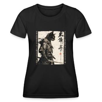 Samurai Cat Kawaii Japanische Ninja Katze - Frauen Funktions-T-Shirt - Schwarz - Vorne - AI Model Female 172 light (172cm)