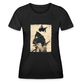Samurai Cat Kawaii Japanische Ninja Katze - Frauen Funktions-T-Shirt - Schwarz - Vorne - AI Model Female 172 light (172cm)