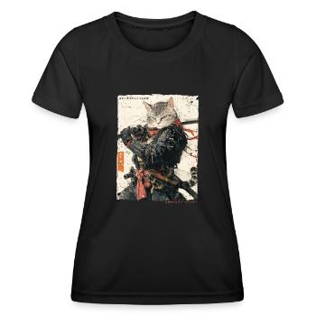 Samurai Cat Kawaii Japanese Ninja Cat - Women's Functional T-Shirt - black - Front - AI Model Female 172 light (172cm)