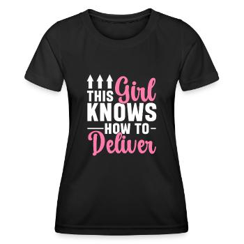 Lieferant Paket Lieferung - Frauen Funktions-T-Shirt - Schwarz - Vorne - AI Model Female 172 light (172cm)