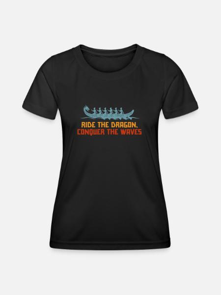 Reiten Sie auf dem Drachen, erobern Sie die Wellen - Frauen Funktions-T-Shirt - Schwarz