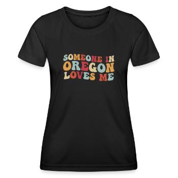 Quelqu’un dans l’Oregon m’aime - T-shirt sport Femme - noir - Devant - AI Model Female 172 light (172cm)