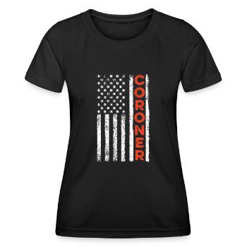 Gerichtsmediziner USA Flagge Strafverfolgung Patriotischer Stellvertreter - Frauen Funktions-T-Shirt - Schwarz - Vorne - AI Model Female 172 light (172cm)