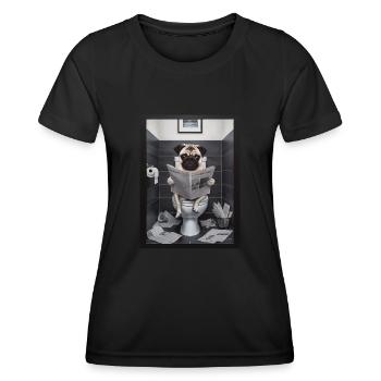 Mops Toilette Zeitung lesen Geschenk - Frauen Funktions-T-Shirt - Schwarz - Vorne - AI Model Female 172 light (172cm)
