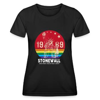 Die erste Pride war ein Aufstand 1969 Stonewall LGBTQ - Frauen Funktions-T-Shirt - Schwarz - Vorne - AI Model Female 172 light (172cm)