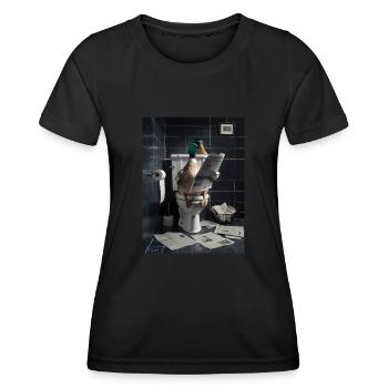 Ente Toilette Zeitung lesen Geschenk - Frauen Funktions-T-Shirt - Schwarz - Vorne - AI Model Female 172 light (172cm)
