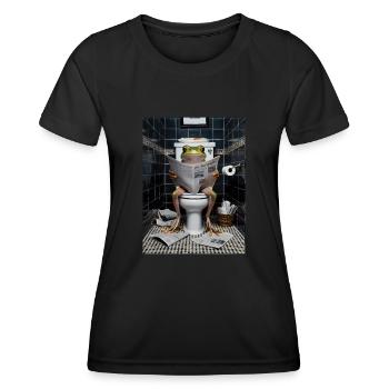 Frosch Toilette Zeitung lesen Geschenk - Frauen Funktions-T-Shirt - Schwarz - Vorne - AI Model Female 172 light (172cm)