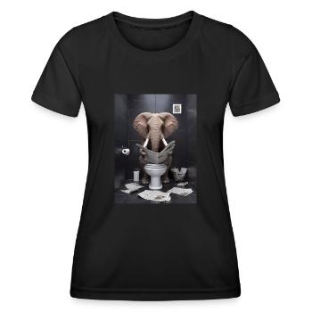 Elefant Toilette Zeitung lesen Geschenk - Frauen Funktions-T-Shirt - Schwarz - Vorne - AI Model Female 172 light (172cm)