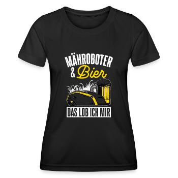 Gärtner Bier Fun Garten Saufen Party Bier Mährobot - Frauen Funktions-T-Shirt - Schwarz - Vorne - AI Model Female 172 light (172cm)
