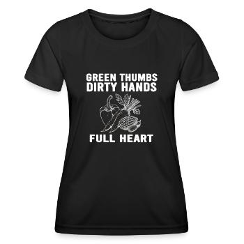 Pouces verts Mains sales Coeurs pleins - T-shirt sport Femme - noir - Devant - AI Model Female 172 light (172cm)