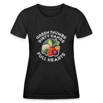 Pouces verts Mains sales Coeurs pleins - T-shirt sport Femme - noir - Devant - AI Model Female 172 light (172cm)