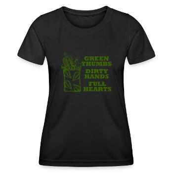 Pouces verts Mains sales Coeurs pleins - T-shirt sport Femme - noir - Devant - AI Model Female 172 light (172cm)