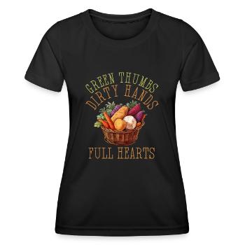 Pouces verts Mains sales Coeurs pleins - T-shirt sport Femme - noir - Devant - AI Model Female 172 light (172cm)