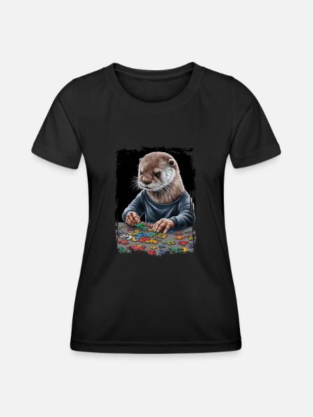 Otter spielt Puzzle Geschenk - Frauen Funktions-T-Shirt - Schwarz