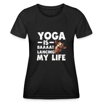 Goat Yoga Équilibrer ma vie - T-shirt sport Femme - noir - Devant - AI Model Female 172 light (172cm)