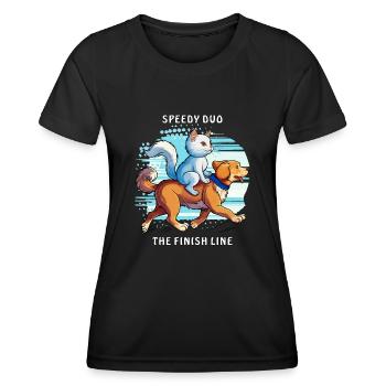 DOG CAT SPEEDY DUO THE FINISH LINE - Women's Functional T-Shirt - black - Front - AI Model Female 172 light (172cm)