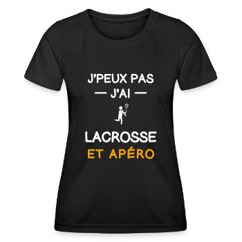 je peux pas j'ai lacrosse apéro hockeyeur - T-shirt sport Femme - noir - Devant - AI Model Female 172 light (172cm)