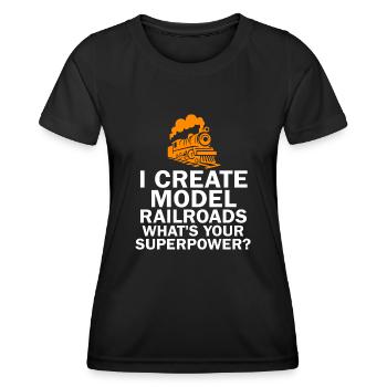 Je crée le superpouvoir des trains miniatures - T-shirt sport Femme - noir - Devant - AI Model Female 172 light (172cm)