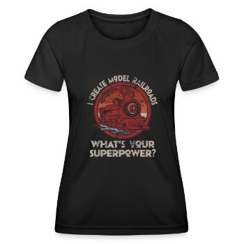 Je crée le superpouvoir des trains miniatures - T-shirt sport Femme - noir - Devant - AI Model Female 172 light (172cm)