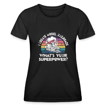 Je crée le superpouvoir des trains miniatures - T-shirt sport Femme - noir - Devant - AI Model Female 172 light (172cm)