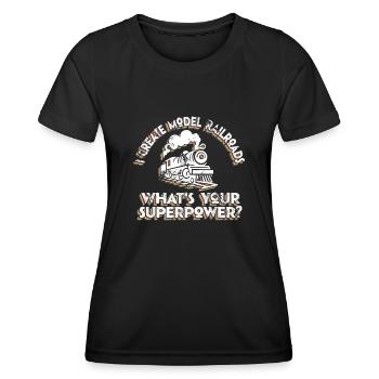 Je crée le superpouvoir des trains miniatures - T-shirt sport Femme - noir - Devant - AI Model Female 172 light (172cm)