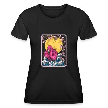 Flamingo Japan Cherry Blossom Moon - Frauen Funktions-T-Shirt - Schwarz - Vorne - AI Model Female 172 light (172cm)