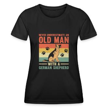 Ne sous-estimez jamais un vieil homme avec un berger allemand - T-shirt sport Femme - noir - Devant - AI Model Female 172 light (172cm)