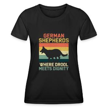 German Shepherds Where Drool Meets Dignity - Women's Functional T-Shirt - black - Front - AI Model Female 172 light (172cm)