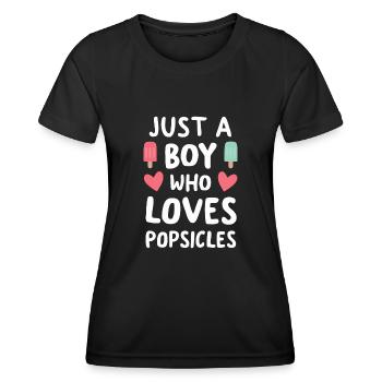 Nur ein Junge, der Eis am Stiel liebt Lustiges Eis am Stiel - Frauen Funktions-T-Shirt - Schwarz - Vorne - AI Model Female 172 light (172cm)