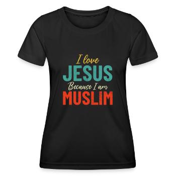 Ich liebe Jesus, weil ich Muslim bin Retro Muslim - Frauen Funktions-T-Shirt - Schwarz - Vorne - AI Model Female 172 light (172cm)